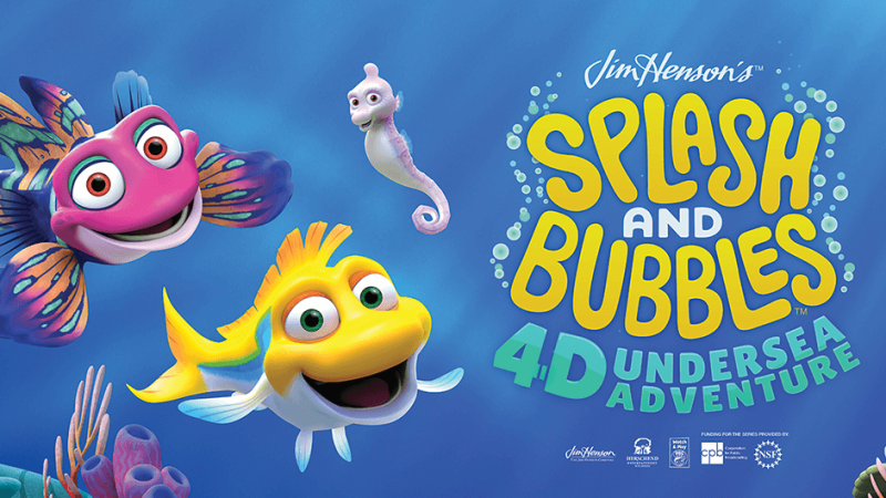 Two 3D animated fish and a seahorse by a coral reef.