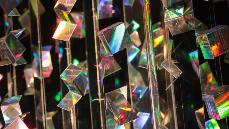 Strings of reflective cubes from the Light House exhibit.