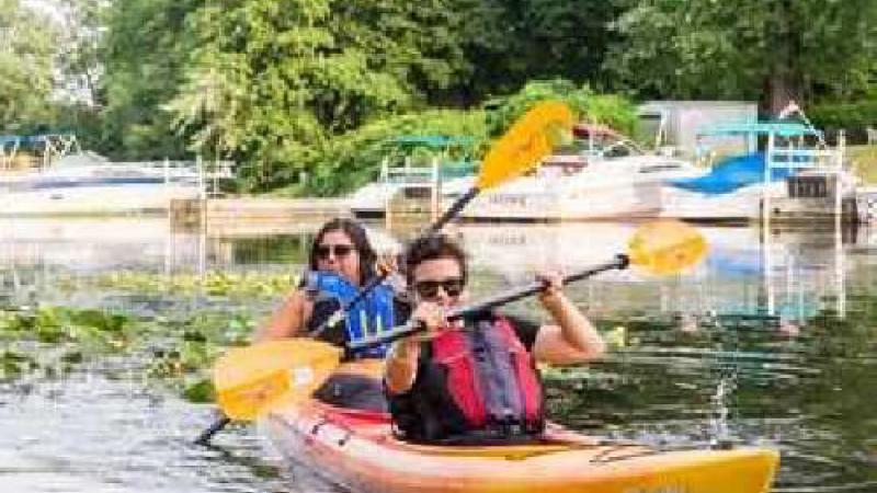 A group of kayakers.