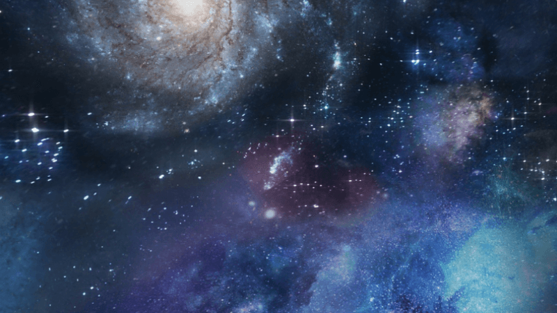 An artist's concept of many galaxies in space