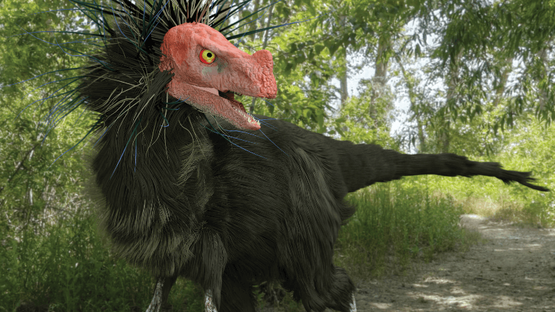 An artist's concept of a dinosaur covered in feathers