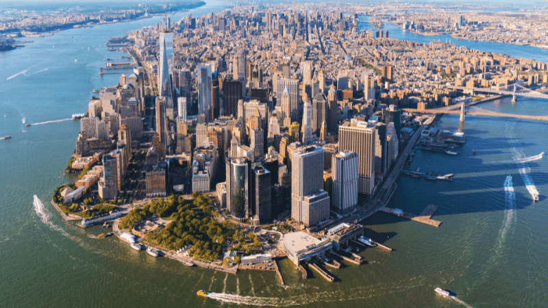 The New York City skyline and port