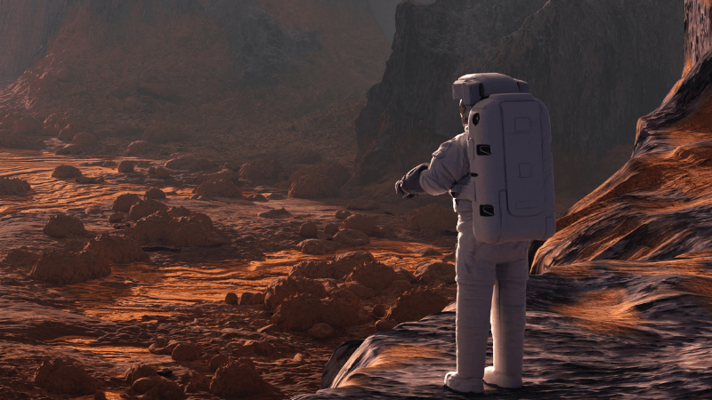 An artist's concept of an astronaut on Mars