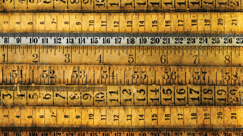 Different rulers are lined up next to each other