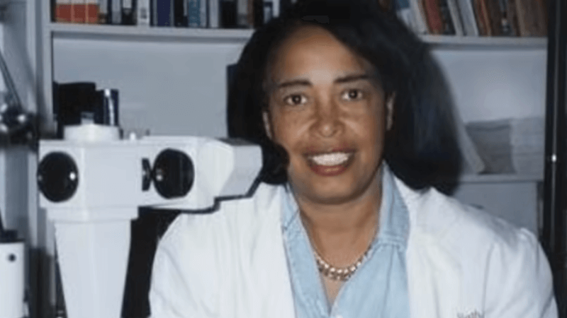 Dr. Patricia Bath in an office with optometry tools