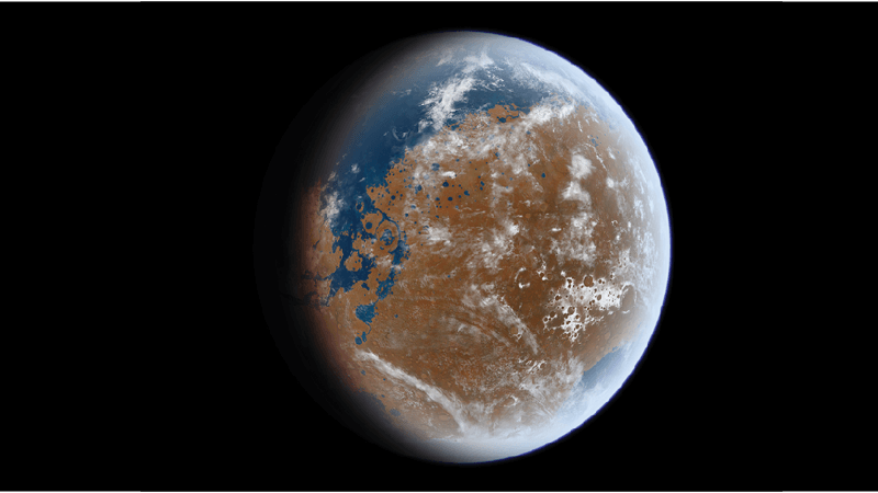 An artists concept illustration of Mars with water on a black background