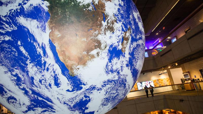 A view of the Gaia Globe from Level One in the Blue Wing.