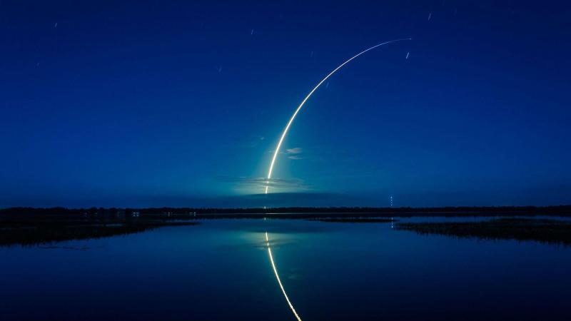 A rocket trail over Cape Canaveral, Florida.