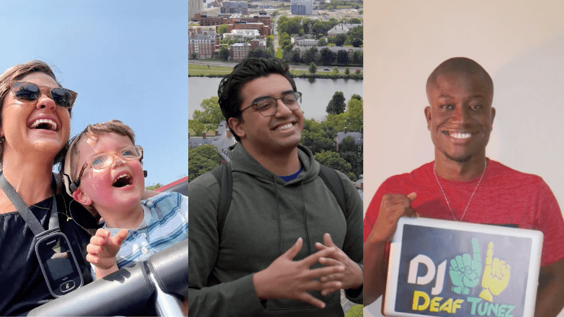 Beth Leipholtz of Beth & Coop with her Deaf son Cooper, Saaim Khan, and Andre “Dre” Robinson of DJ Deaf Tunez.