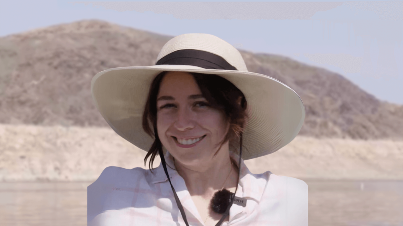 Sophie Shrand in front of a desert hill