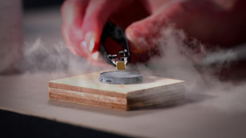 A magnet floating above a superconductor