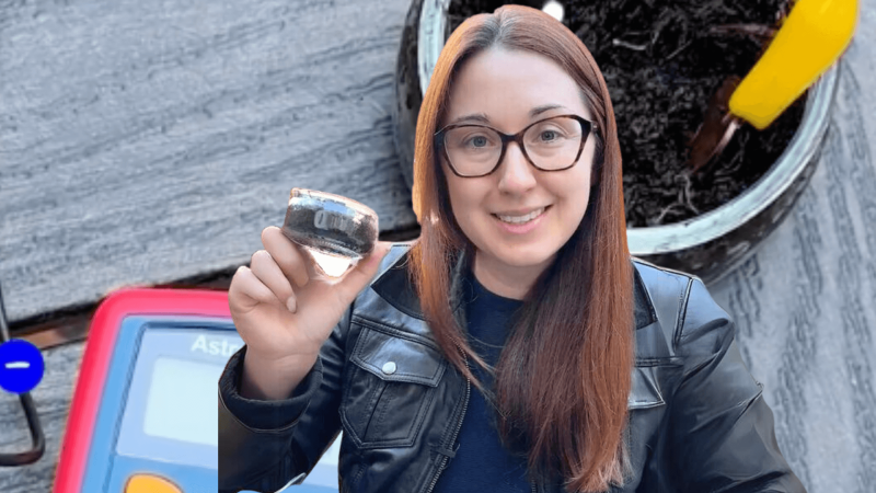 Alex Dainis and a battery made out of dirt