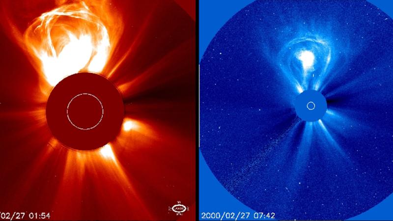 Image from a coronal mass ejection. Credit: ESA/NASA/SOHO