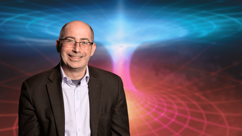 David Kaiser with an illustrated representation of the multiverse