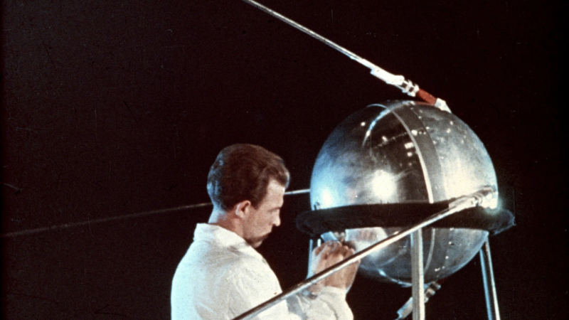 A technician working on the satellite Sputnik 1. Credit: Sovfoto/UIG via Getty Images
