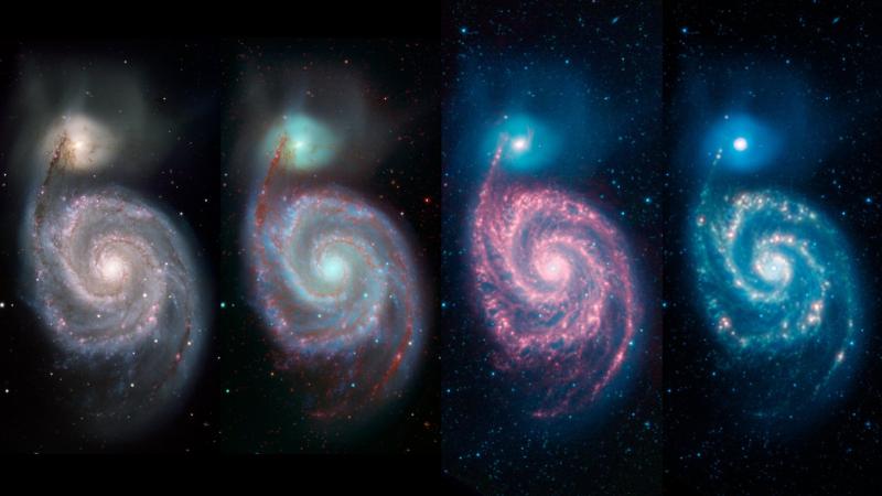 The Whirlpool Galaxy seen in multiple parts of the electromagnetic spectrum. Credit: NASA/JPL-Caltech