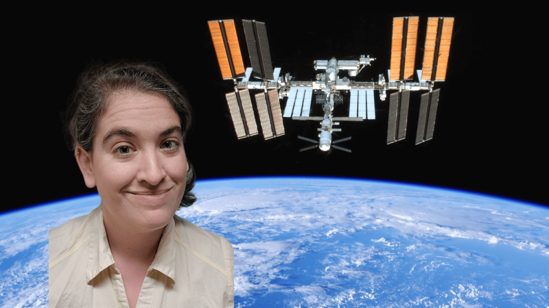 Talia with an image of the ISS