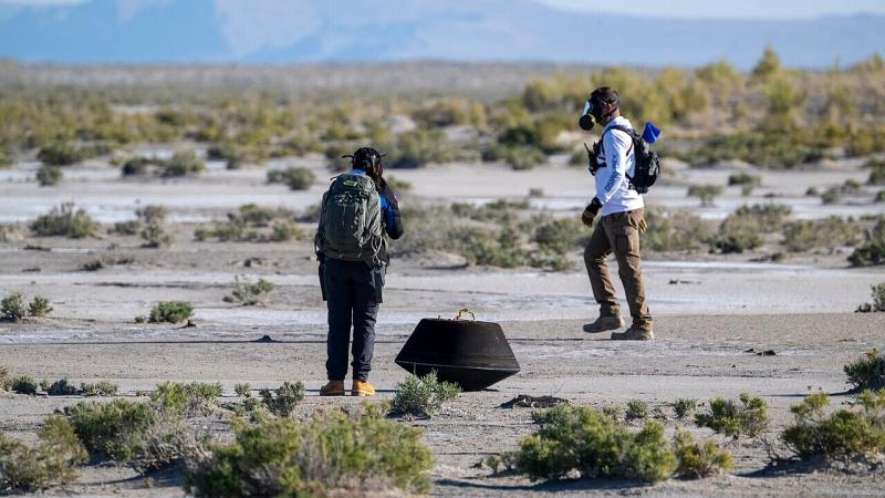 The OSIRIS-REx sample return capsule after it landed in the Utah desert in September 2023. Credit: NASA/Keegan Barber