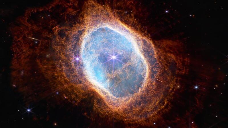The planetary nebula known as the Southern Ring Nebula as imaged by the James Webb Space Telescope. Credit: NASA/ESA/CSA