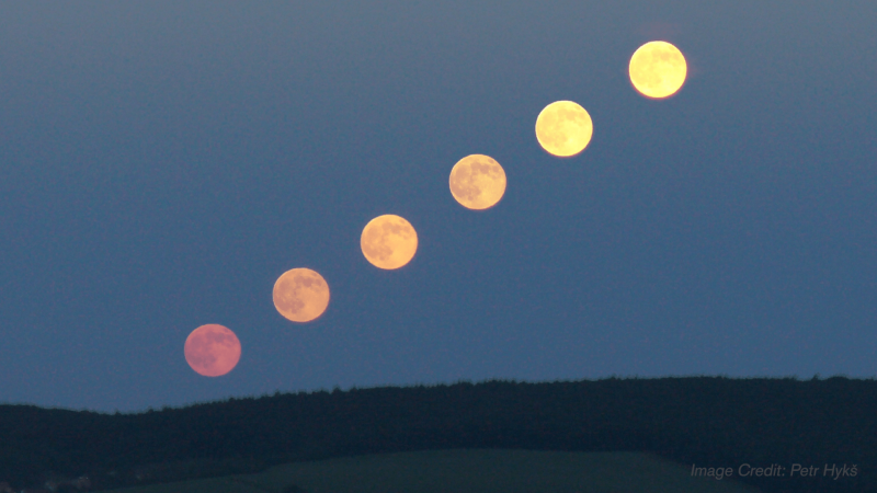 A micro moon composite photo over the horizon