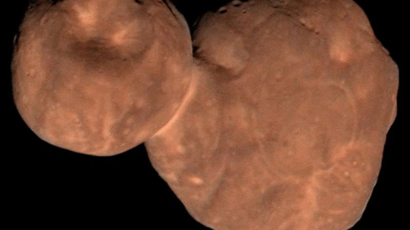 Arrokoth, a Kuiper Belt Object and trans-Neptunian object orbiting about 44 AU out from the Sun, became the farthest object ever photographed up close when the New Horizons spacecraft flew past it on January 1, 2019. Credit: NASA/JHU-APL/SWRI/Roman Tkachenko
