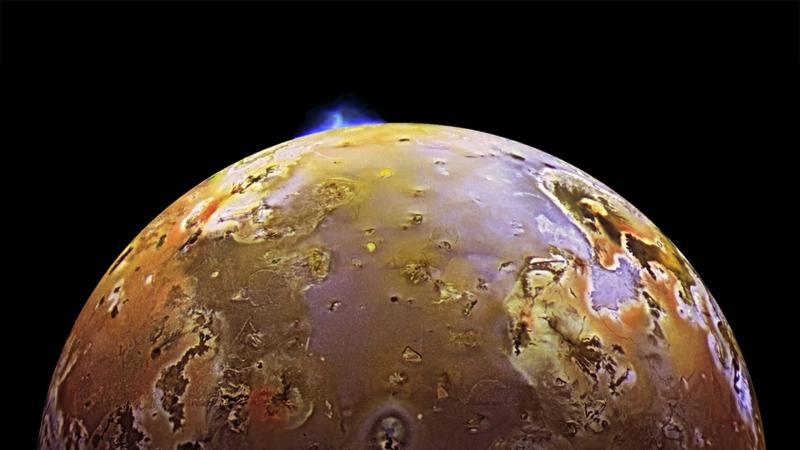 One of Io’s many volcanos erupting as seen by the spacecraft Galileo. Credit: NASA/JPL/DLR