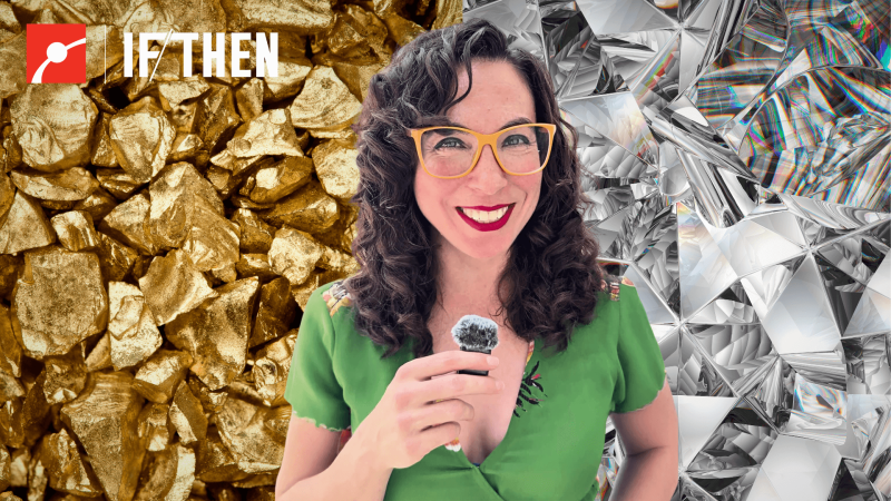 Erika Hamden in front of diamonds and gold
