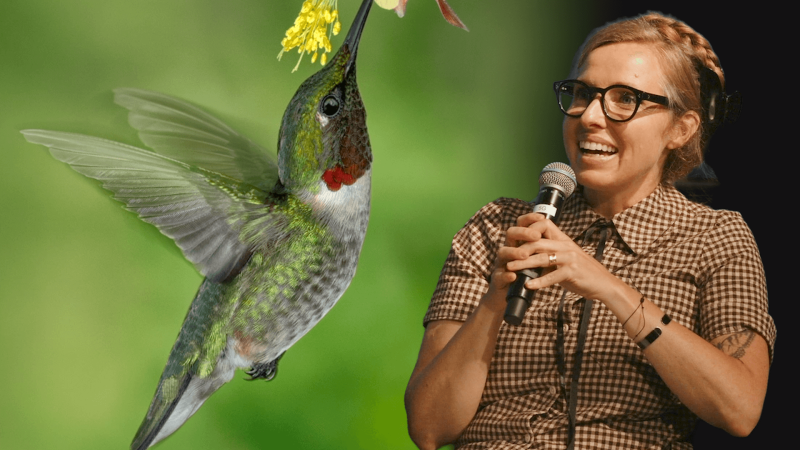 Neko Case with a hummingbird