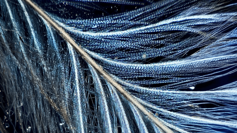 A close up image of a blue feather