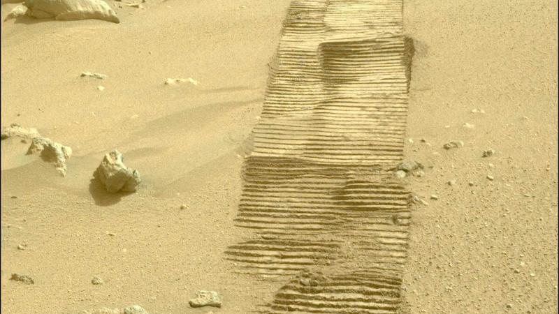 This image of rover tracks on Mars was taken by the Perseverance rover on March 4, 2026. Credit: NASA/JPL-Caltech