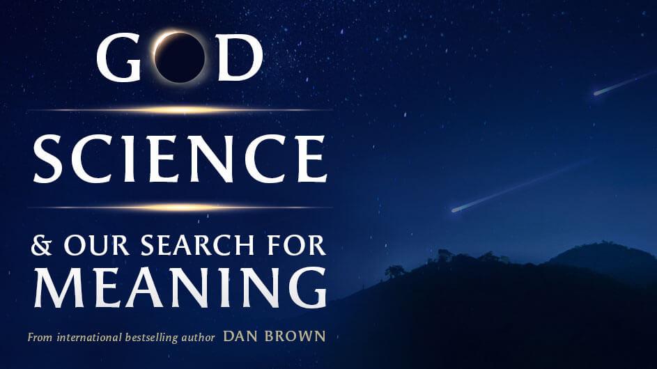 An eclipse over mountains, with the words God, Science, and Our Search for Meaning.