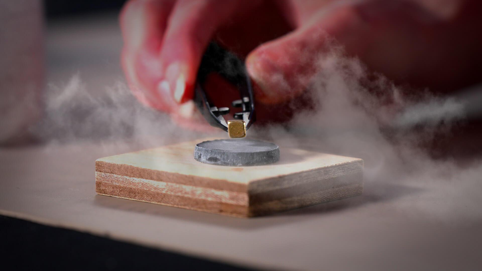 A magnet floating above a superconductor