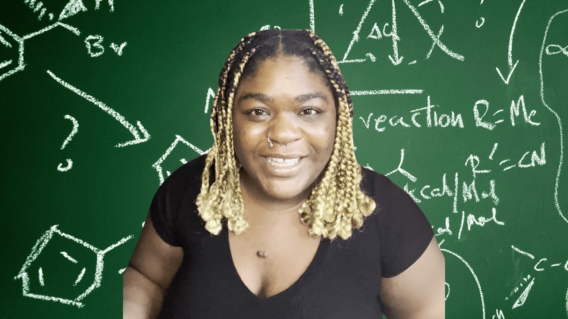 Lindsay Ejoh in front of a STEM background
