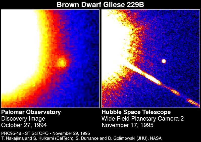 Discovery pictures of one of the first confirmed brown dwarfs, Gliese 229B. 