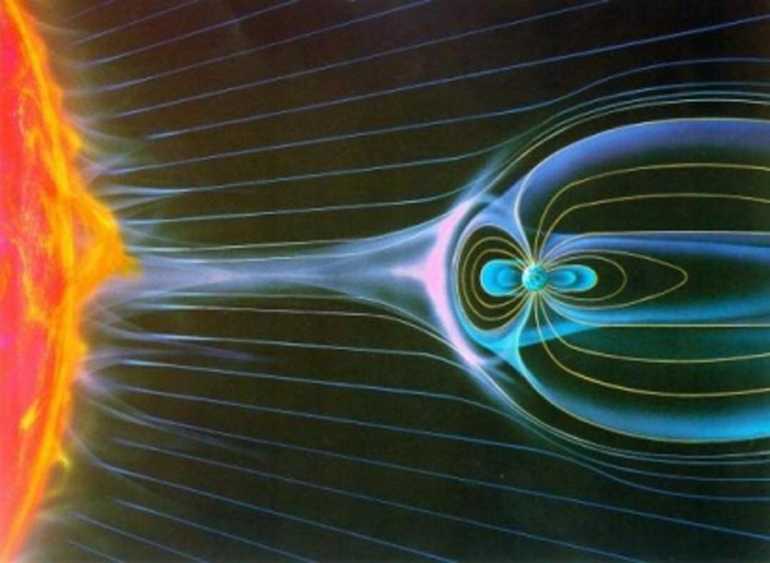 Artist’s illustration showing how the Solar wind moves around Earth’s magnetic field. Credit: NASA