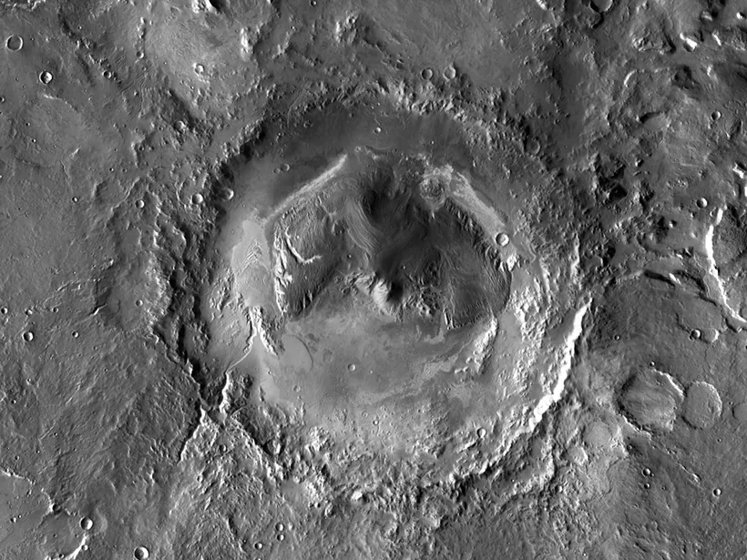 A view of Gale Crater as seen by the Odyssey Mars orbiter. Credit: NASA/JPL-Caltech/ASU