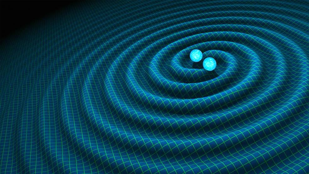 Illustration showing pulsar timings effected by gravitational waves being observed by Earth. Credit: NANOGrav/T. Klein