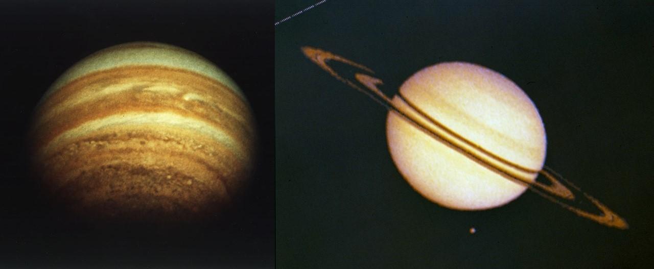 Jupiter and Saturn as seen by the Pioneer 11 spacecraft. Credit: NASA/JPL-Caltech