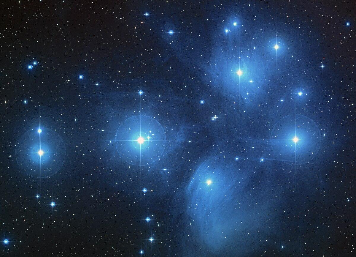 A Hubble image of the star cluster M45, also known as the Pleiades. Credit: NASA/ESA/AURA-Caltech/Palomar Observatory