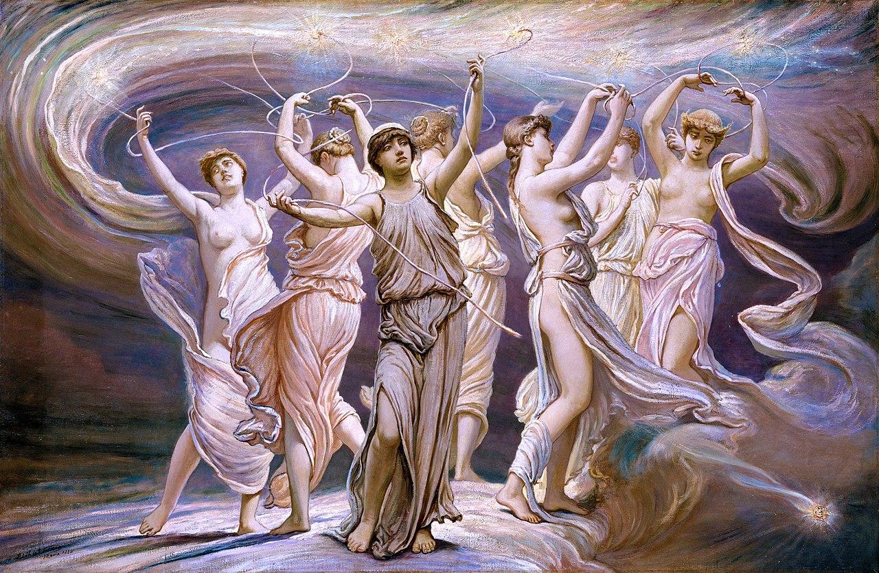 A painting of the Pleiades of Greek mythology, where they were the seven daughters of the Titan Atlas. Credit: Elihu Vedder