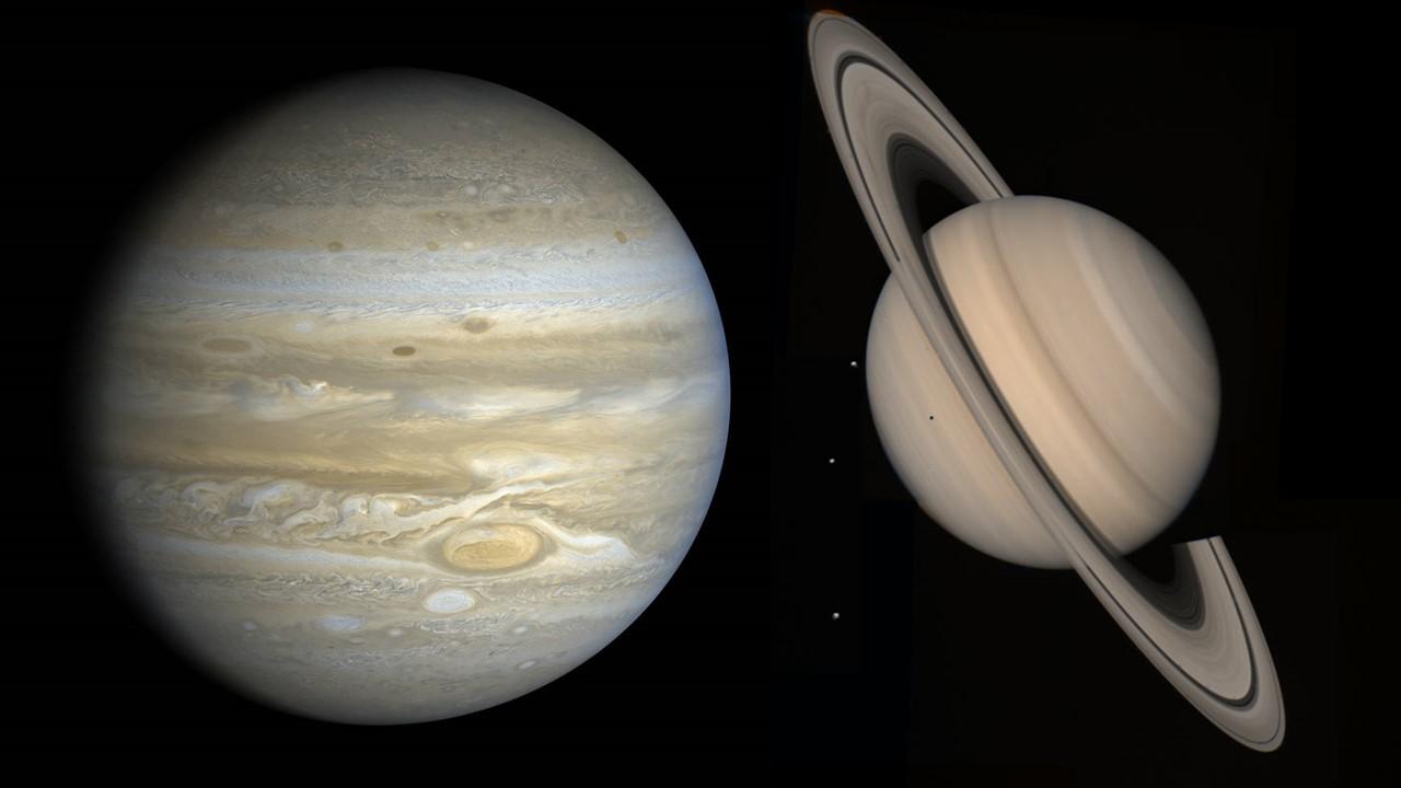 Jupiter and Saturn as seen by Voyager 2. Credit: NASA/JPL-Caltech