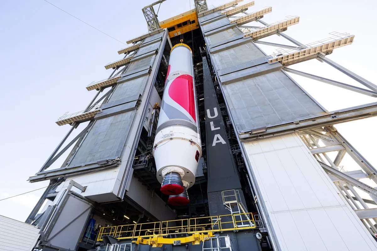 A Vulcan Centaur rocket in the assembly building. Credit: United Launch Alliance