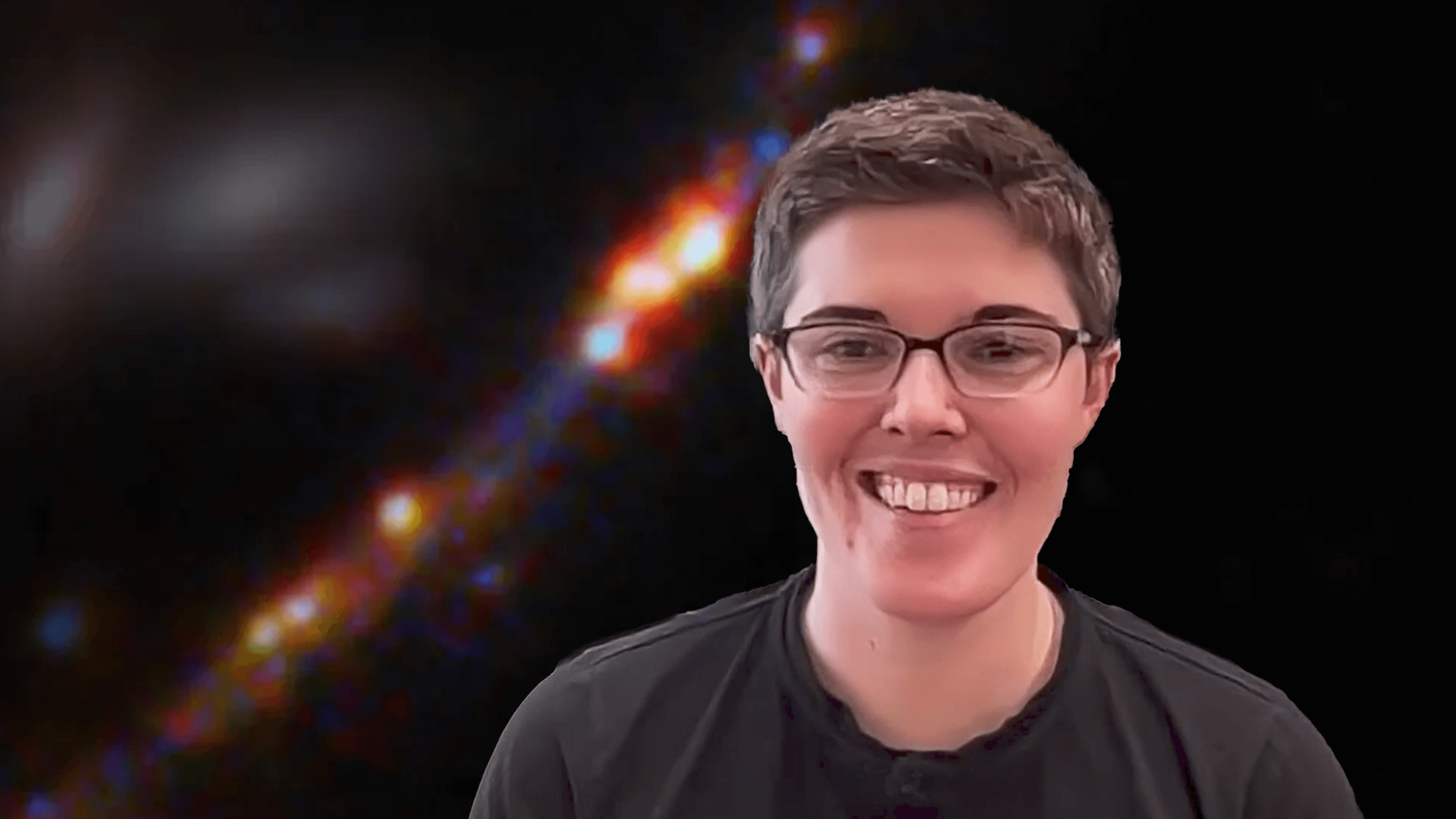 Micaela Bagley with an image of the Firefly Sparkle Galaxy