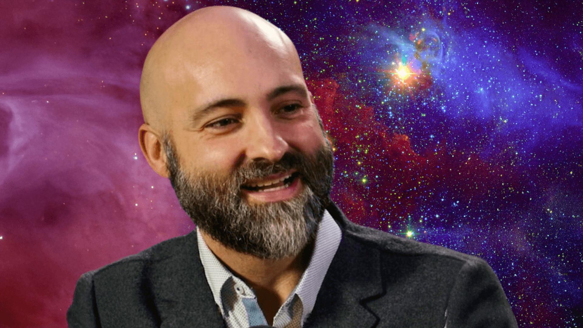 Dr. Paul Sutter against a cosmic background