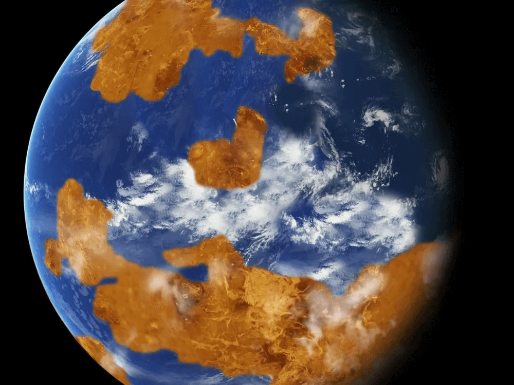 An artist’s illustration of what we think Venus may have once looked like, complete with liquid water oceans. Credit: NASA