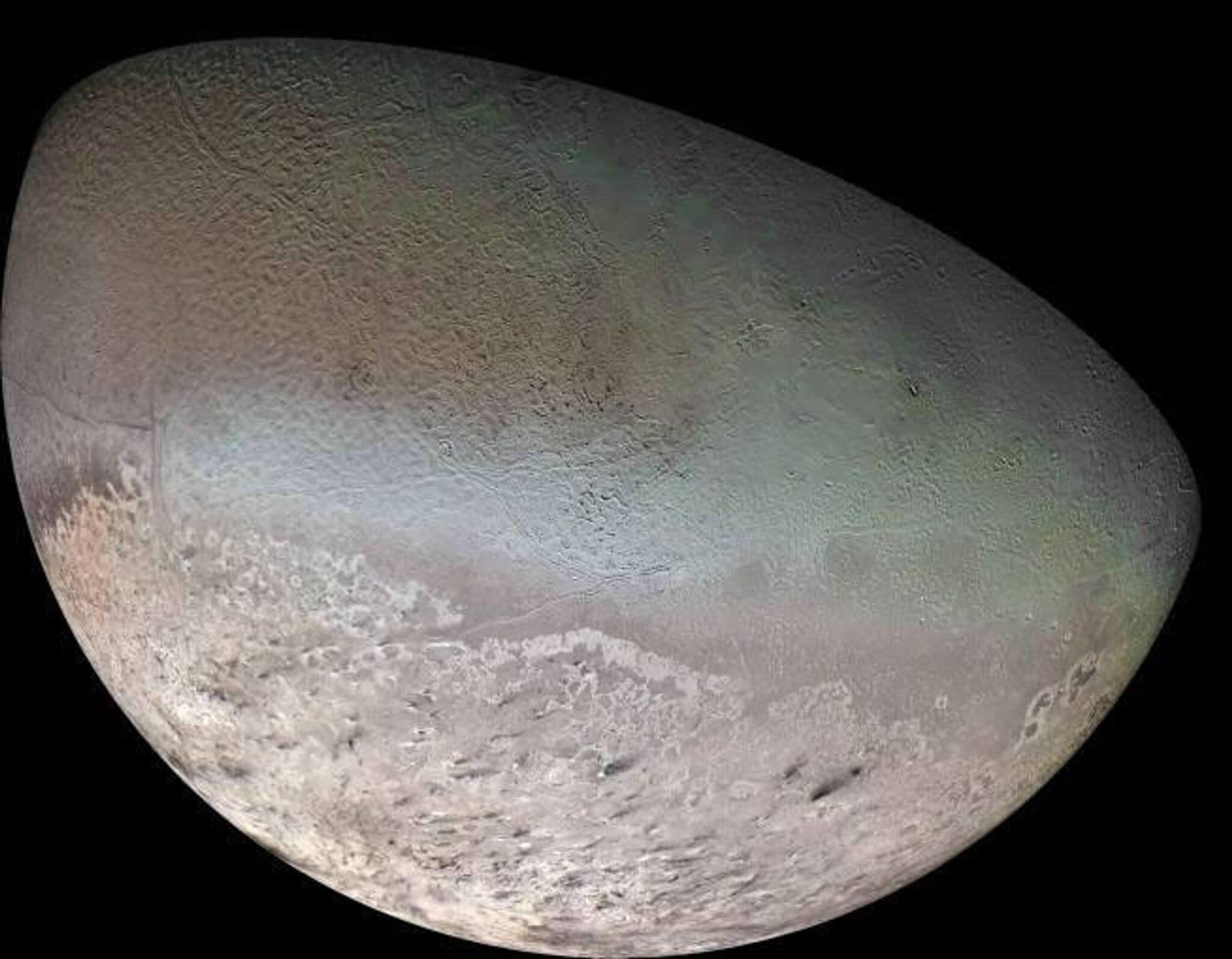 Neptune’s largest moon Triton as seen by the Voyager 2 spacecraft. Credit: NASA/JPL/USGS