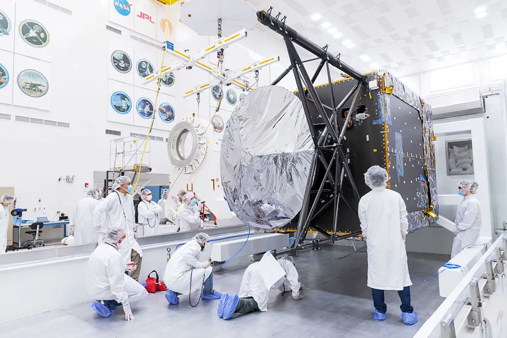 The spacecraft Psyche being constructed in a cleanroom. Credit: NASA/JPL-Caltech