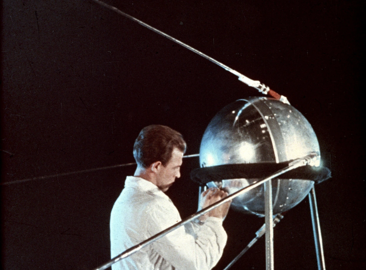 A technician working on the satellite Sputnik 1. Credit: Sovfoto/UIG via Getty Images