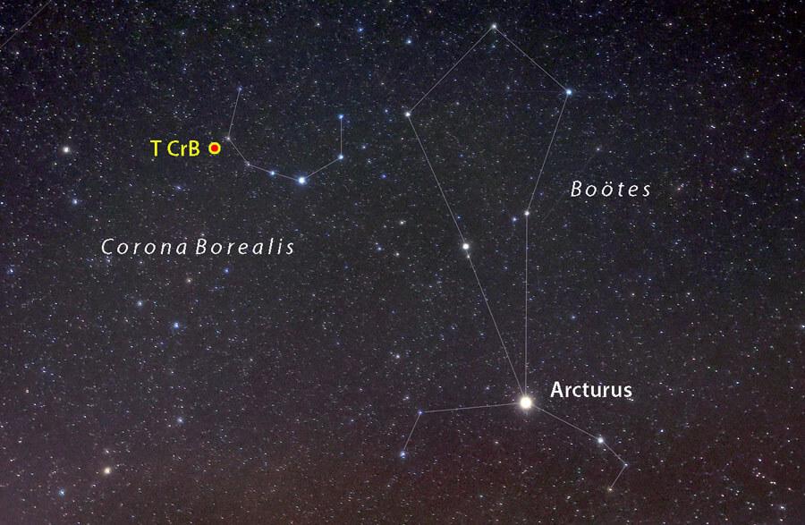 The location of the nova T Corona Borealis within the constellation of the Northern Crown. Credit: Bob King