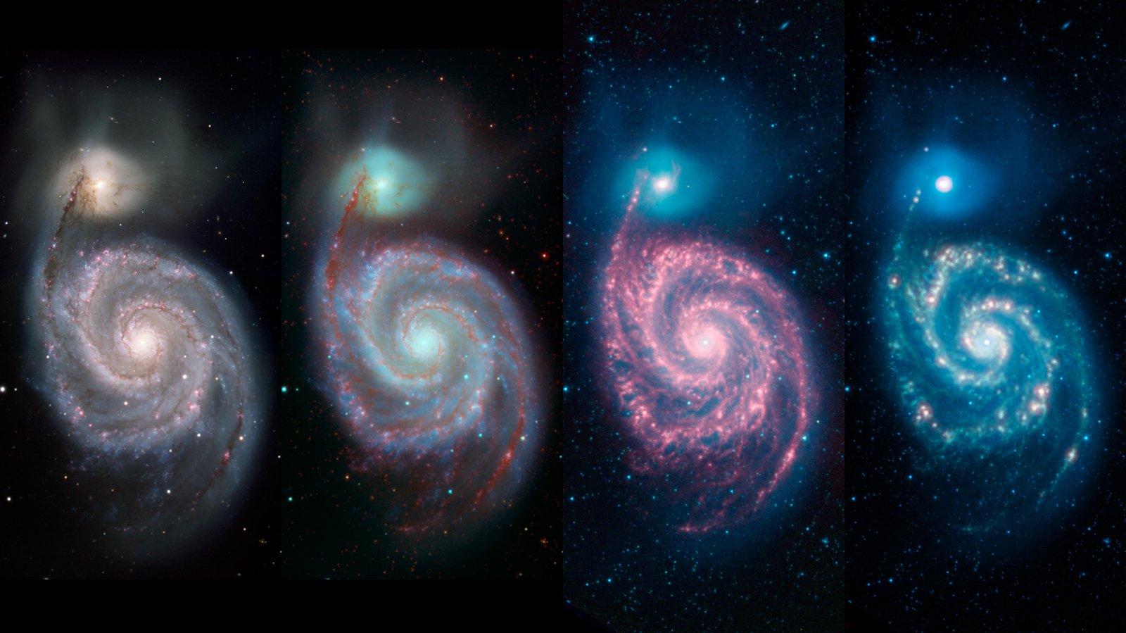 The Whirlpool Galaxy seen in multiple parts of the electromagnetic spectrum. Credit: NASA/JPL-Caltech
